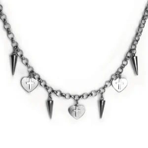 collana girocollo cuori croci borchie