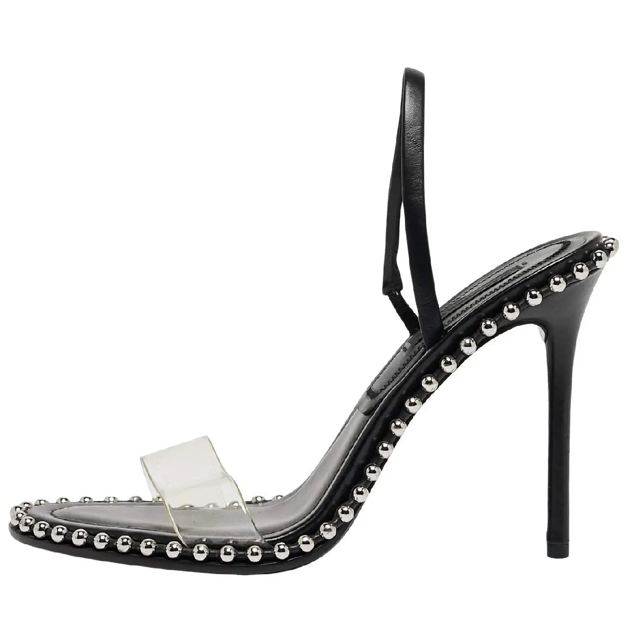 Scarpe da cerimonia alternative nere con fascetta trasparente e borchiette sferiche